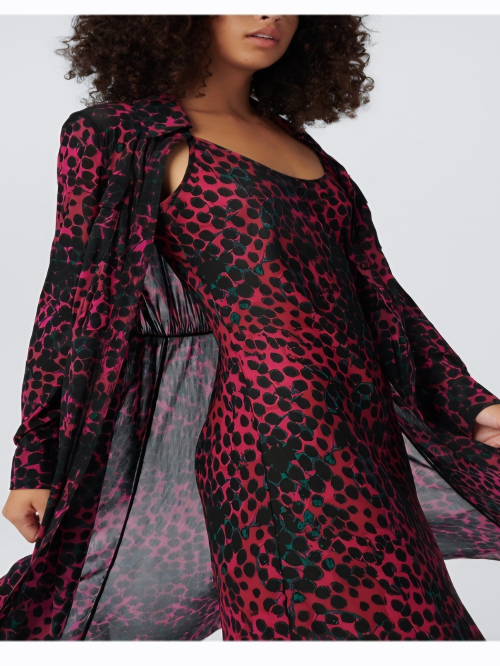 ANDI MESH SHIRT DRESS Diane Von Furstenberg Fuchsia and Black